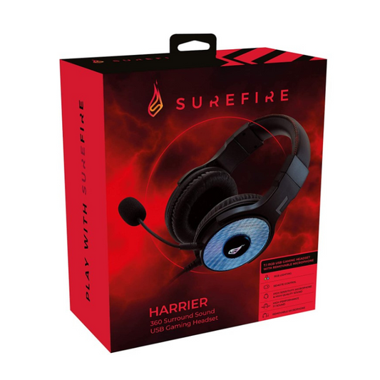 surefire harrier 360 surround sound gaming headset in red box