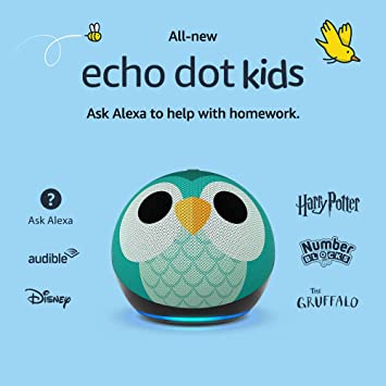 amazon echo dot 5th gen kids owl design ask alexa to help with homework image