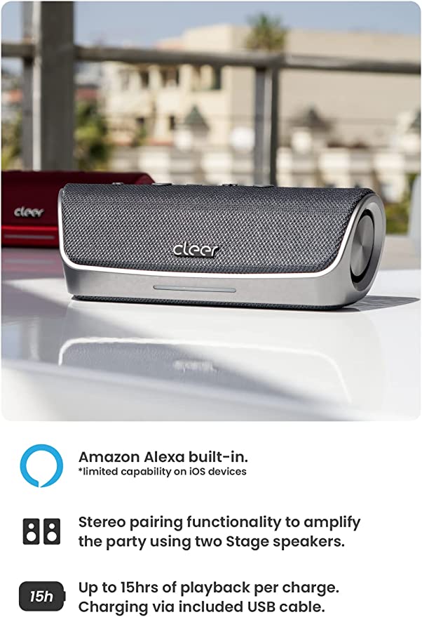 cleer scene bluetooth speaker grey with alexa built in