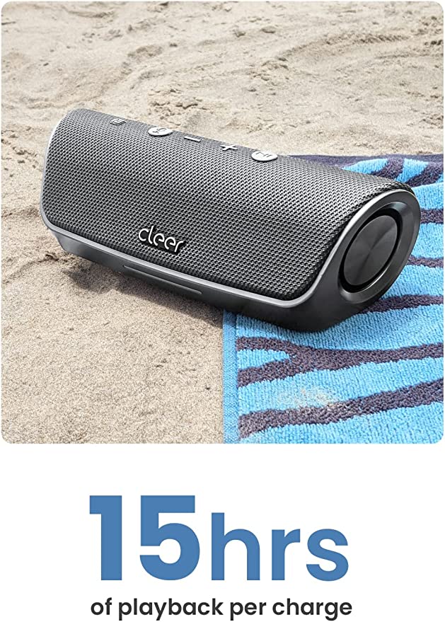 cleer scene bluetooth speaker grey with 15 hours playback time