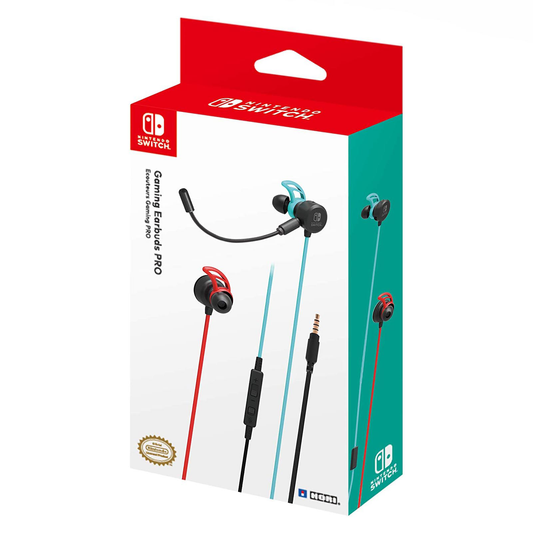 Gaming Earbuds, Hori, for Nintendo Switch Neon Blue/Red box