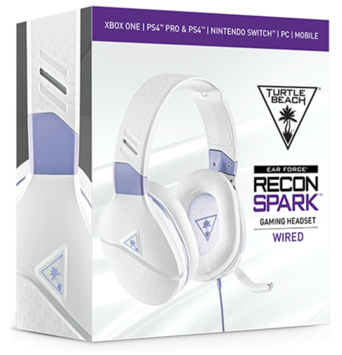 Turtle Beach Recon Spark Wired Purple, White Gaming Headset in box view