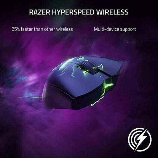 Razer Deathadder V3 Pro Wireless Mouse Black with purple glow backdrop