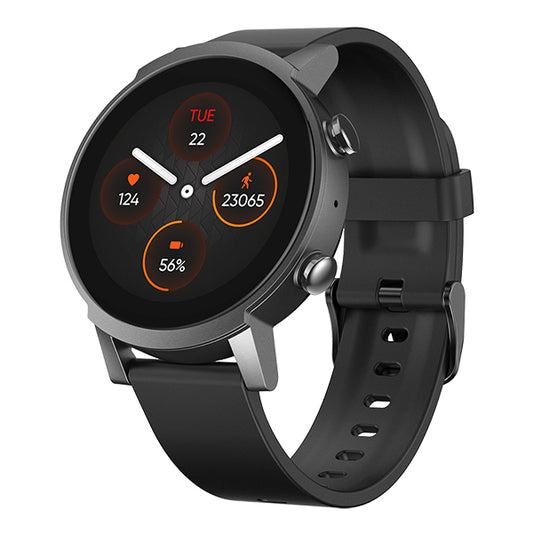 MOBVOI TICWATCH E3 smartwatch, black strap and face on What Gadget Reviewed