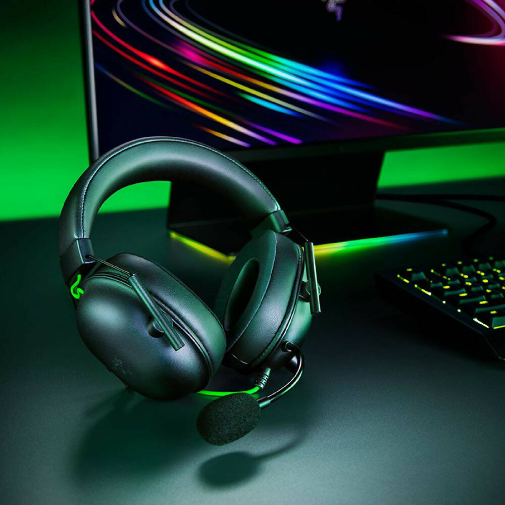 Razer Blackshark V2 X 7.1 Usb Headset Black with multi-coloured backdrop